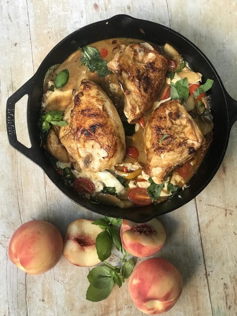 chicken and peaches in cast iron dinner recipe