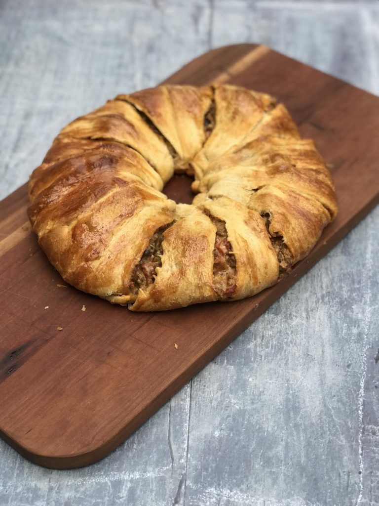 Ranch Taco Ring on wooden cutting board