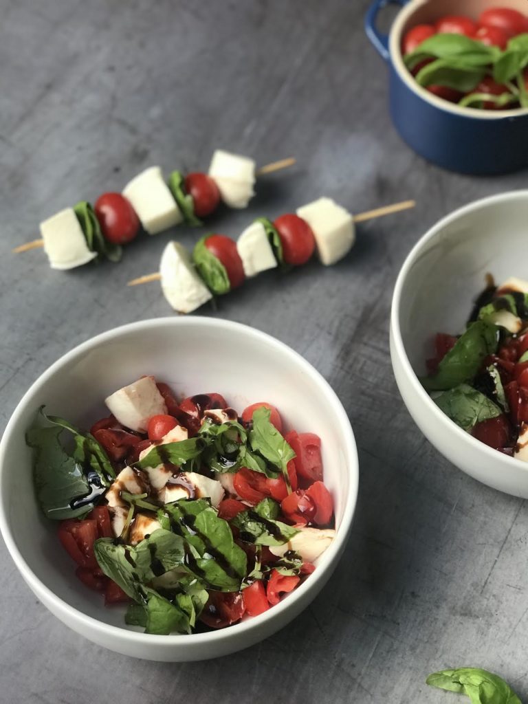 salad and skewers