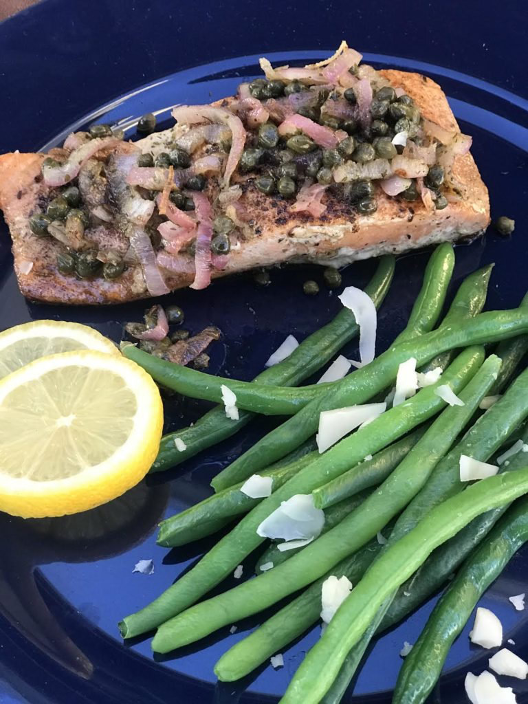 Keto Pan Seared Salmon with Shallots and Capers