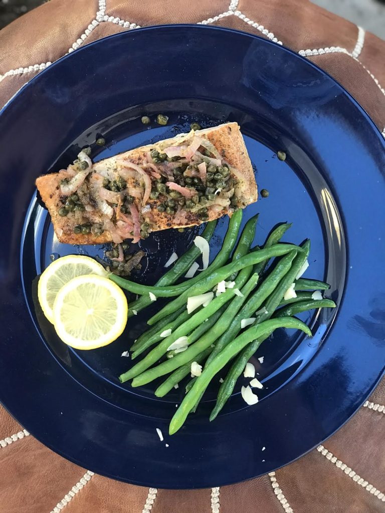 Keto Pan Seared Salmon with Shallots and Capers