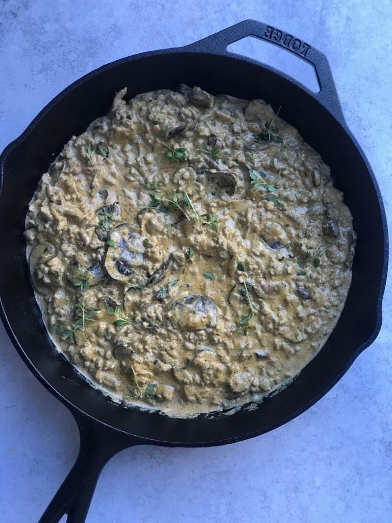 Creamy Ground Turkey stroganoff overhead