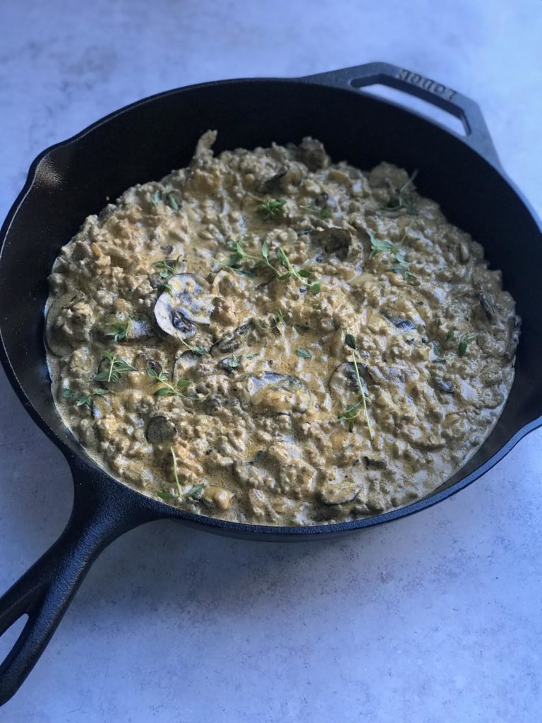 Creamy Ground Turkey Stroganoff Skillet