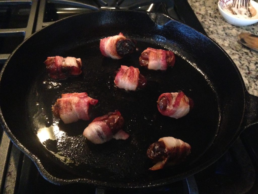 bacon dates cooking in pan