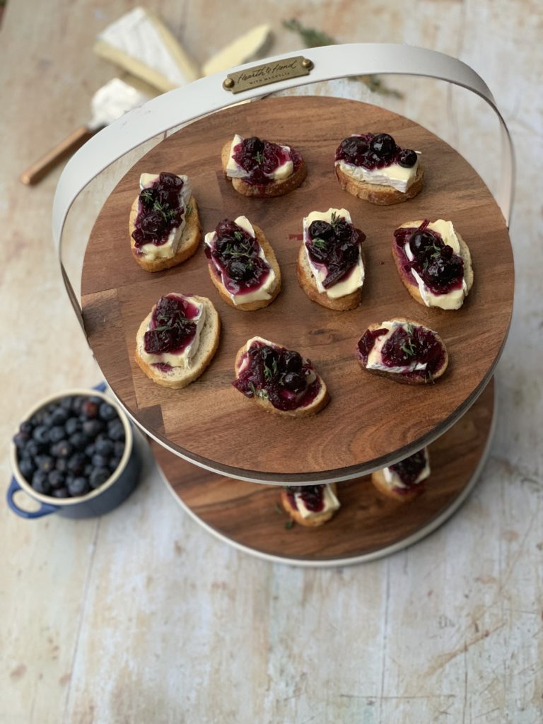 double tiered platter with crostinis