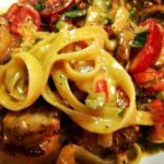 Spicy Shrimp Fettuccine in a Red Pepper Cream Sauce