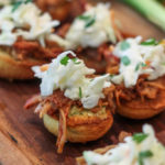 Jalapeño Corn Muffins Topped with Pulled Pork and Slaw