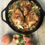 chicken and peaches in cast iron